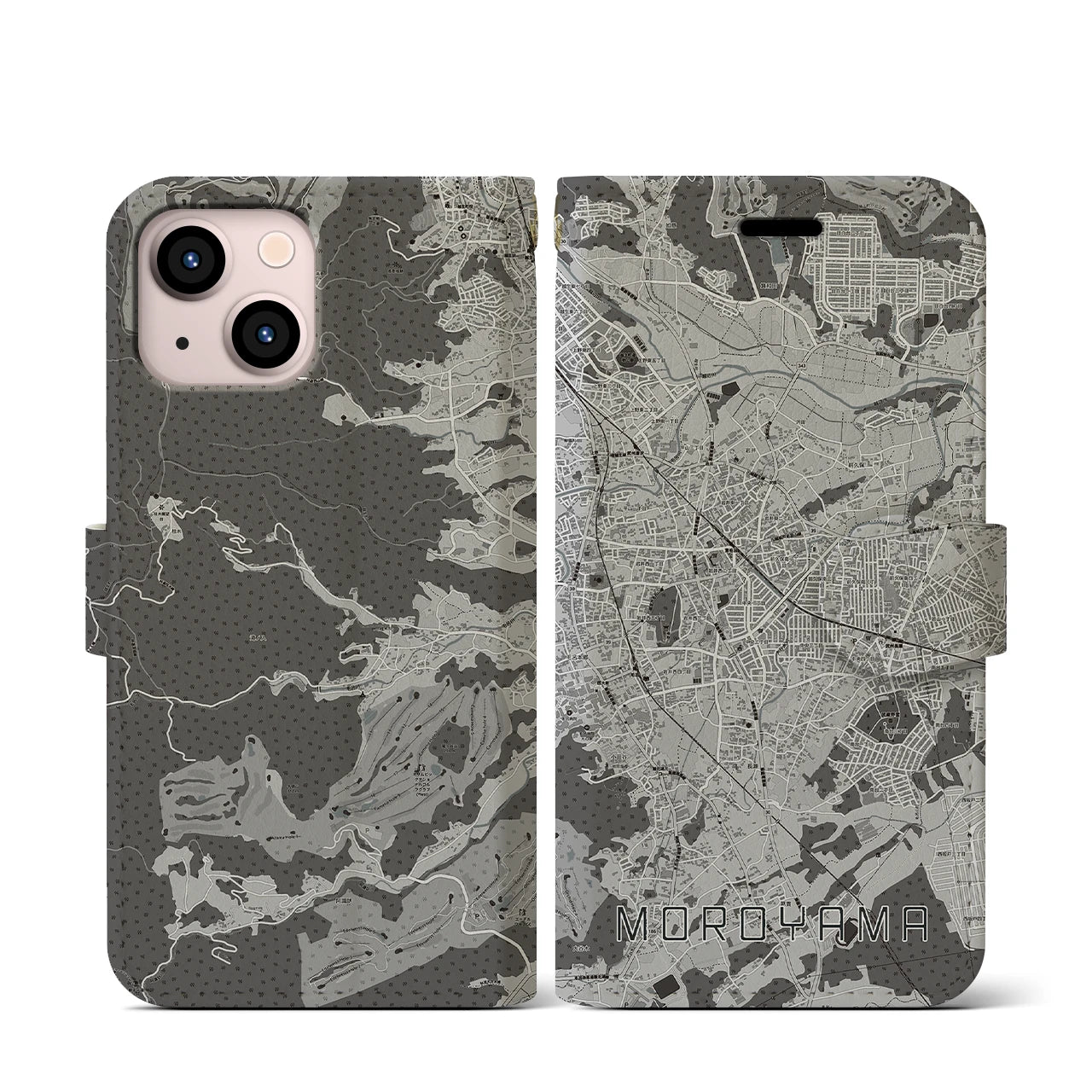 【毛呂山(埼玉県)】地図柄iPhoneケース(手帳タイプ)モノトーン・iPhone 13 mini 用