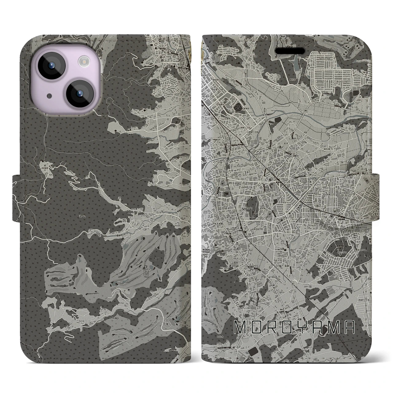 【毛呂山(埼玉県)】地図柄iPhoneケース(手帳タイプ)モノトーン・iPhone 14 用