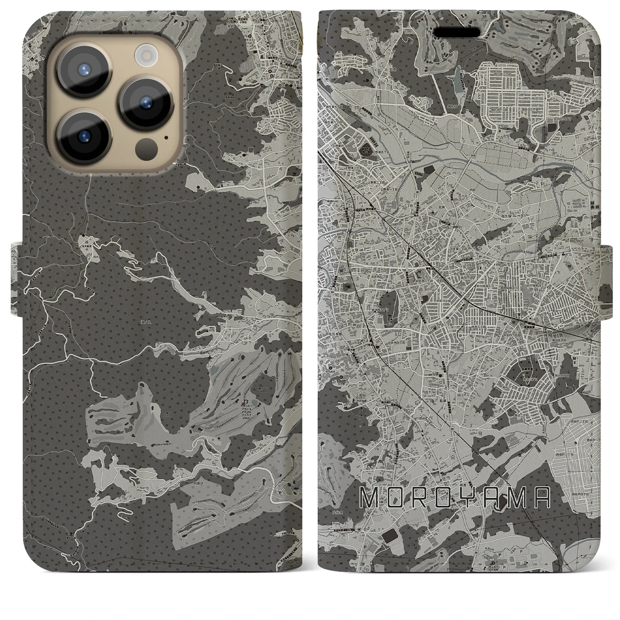 【毛呂山(埼玉県)】地図柄iPhoneケース(手帳タイプ)モノトーン・iPhone 14 Pro Max 用