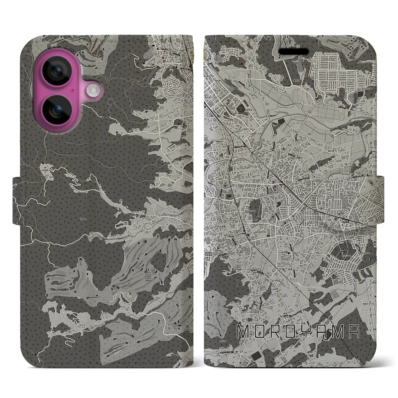 【毛呂山(埼玉県)】地図柄iPhoneケース(手帳タイプ)モノトーン・iPhone 16 Pro 用