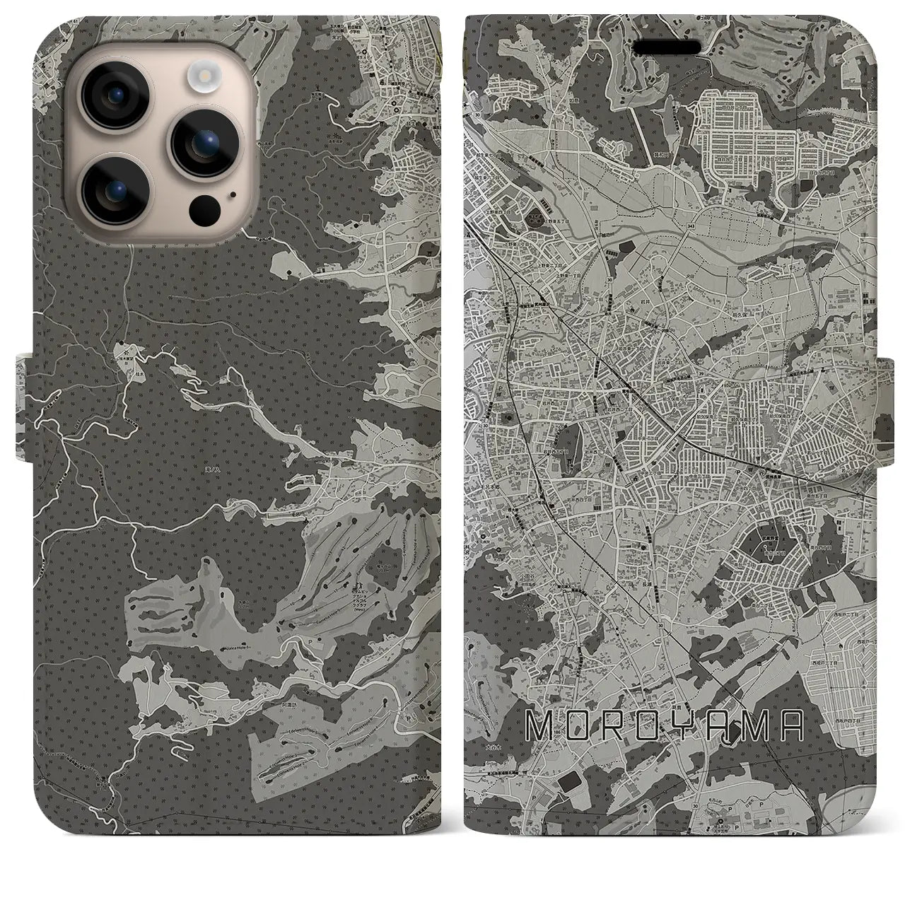 【毛呂山(埼玉県)】地図柄iPhoneケース(手帳タイプ)モノトーン・iPhone 16 Plus 用
