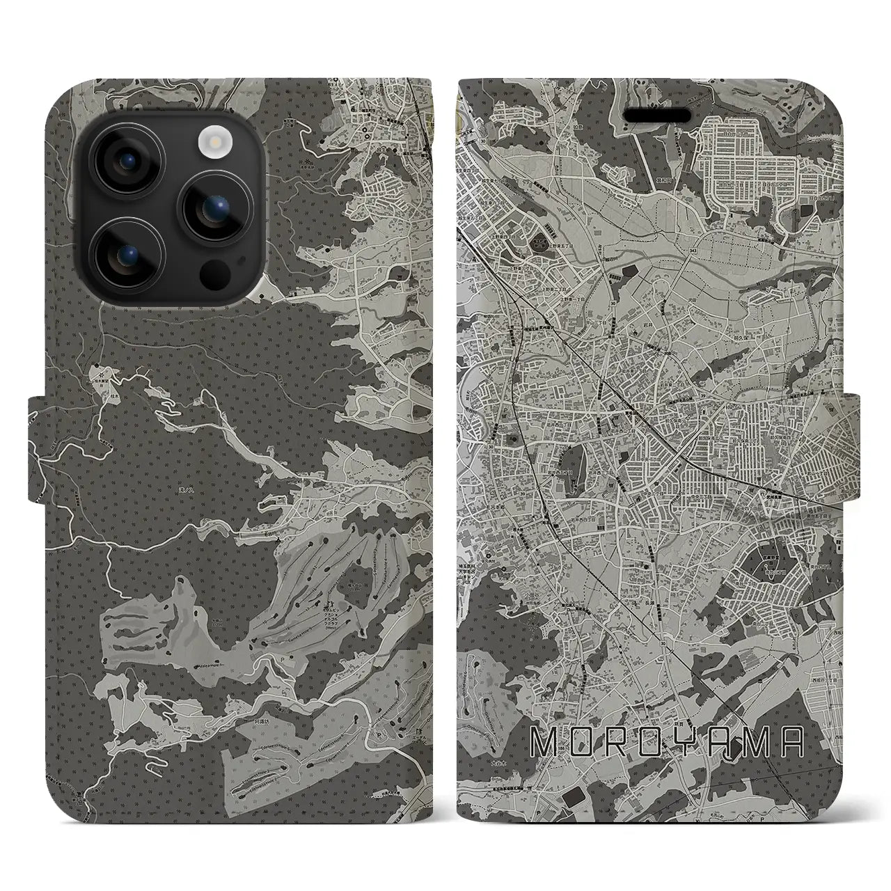 【毛呂山(埼玉県)】地図柄iPhoneケース(手帳タイプ)モノトーン・iPhone 16 用