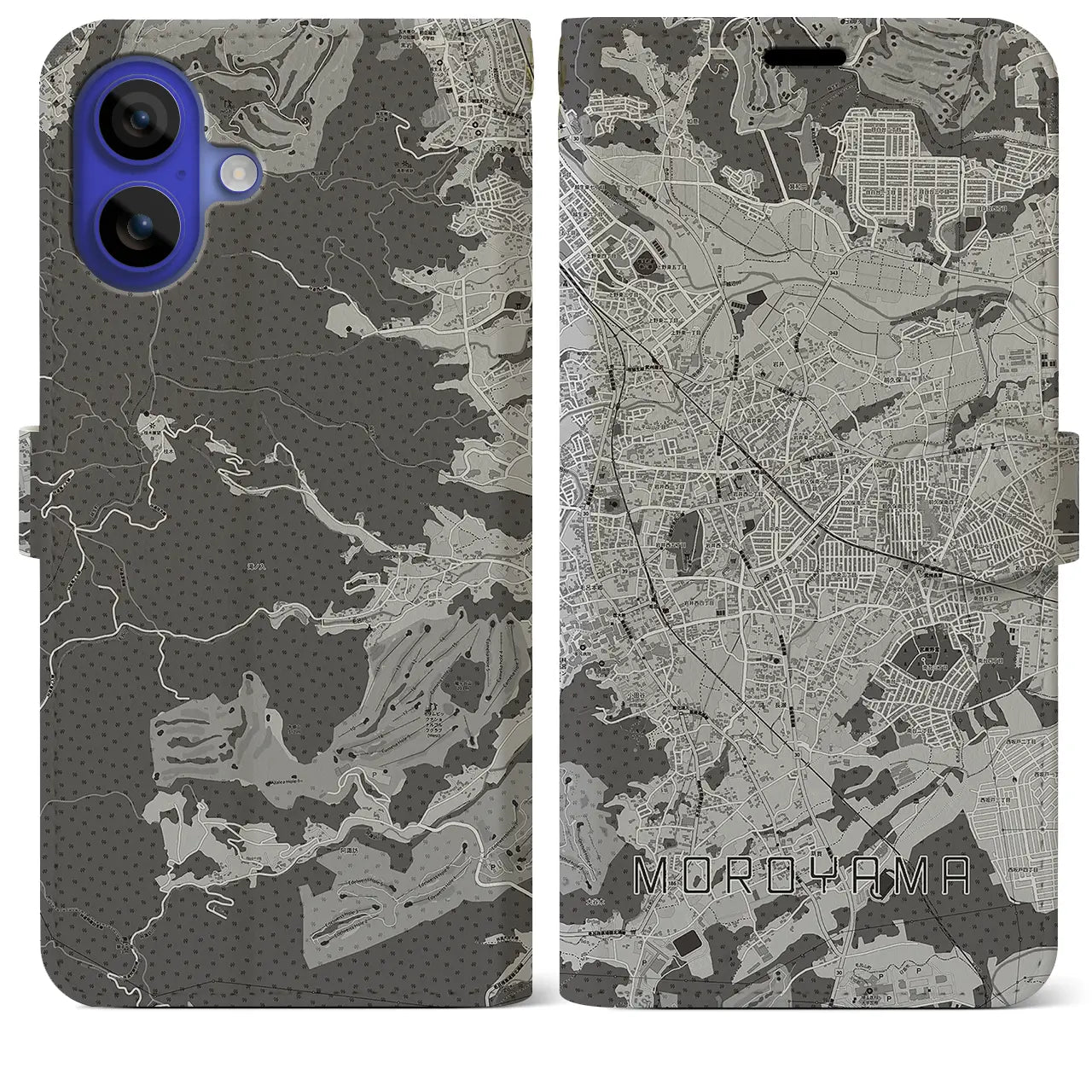 【毛呂山(埼玉県)】地図柄iPhoneケース(手帳タイプ)モノトーン・iPhone 16 Pro Max 用