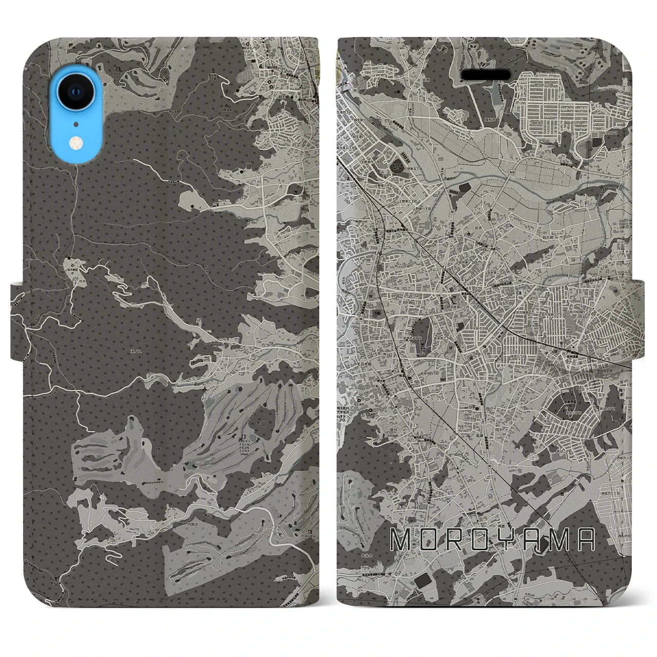 【毛呂山(埼玉県)】地図柄iPhoneケース(手帳タイプ)モノトーン・iPhone XR 用