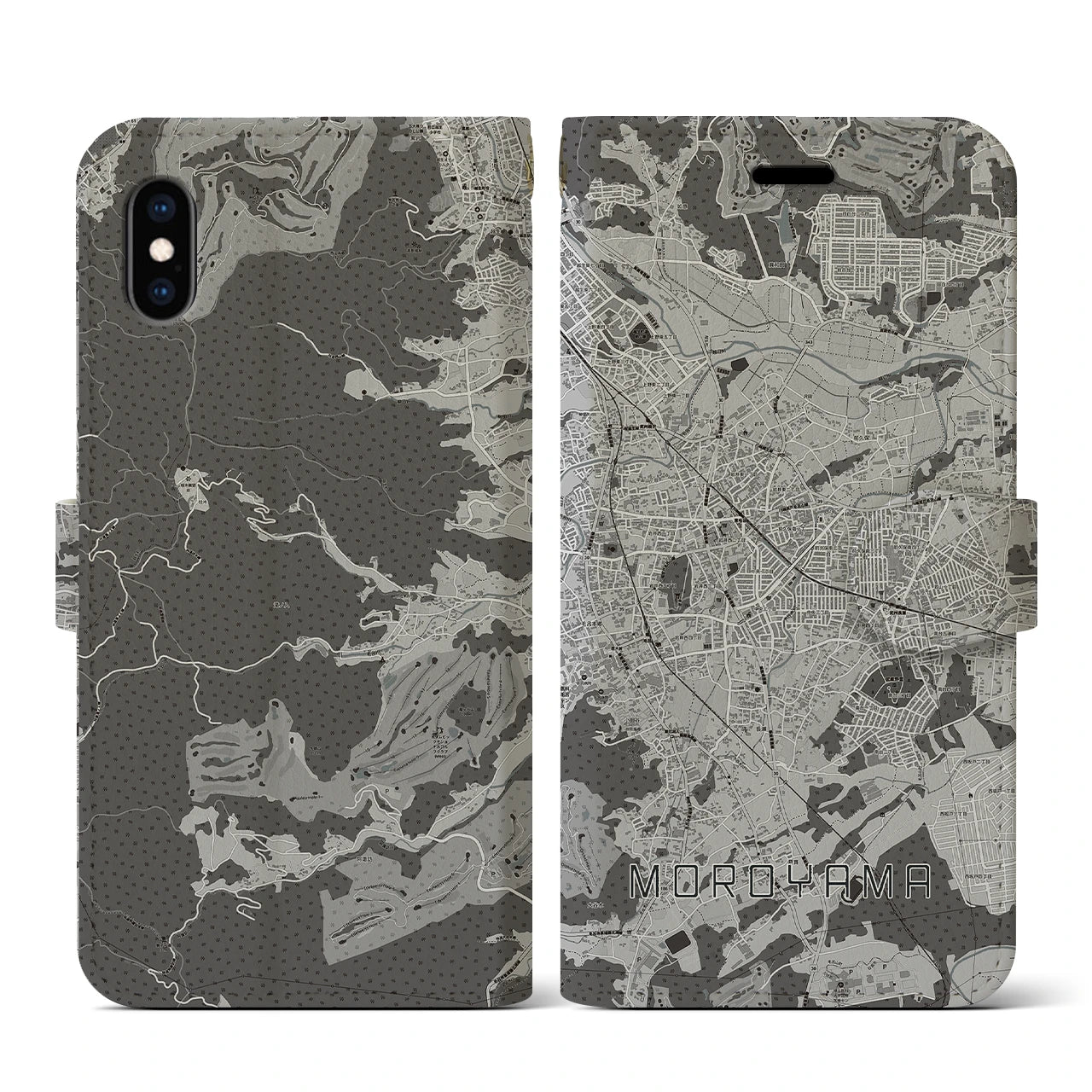 【毛呂山(埼玉県)】地図柄iPhoneケース(手帳タイプ)モノトーン・iPhone XS / X 用