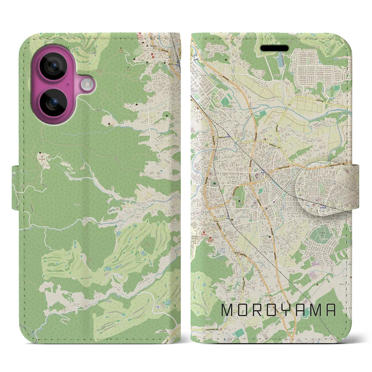 【毛呂山(埼玉県)】地図柄iPhoneケース(手帳タイプ)ナチュラル・iPhone 16 Pro 用