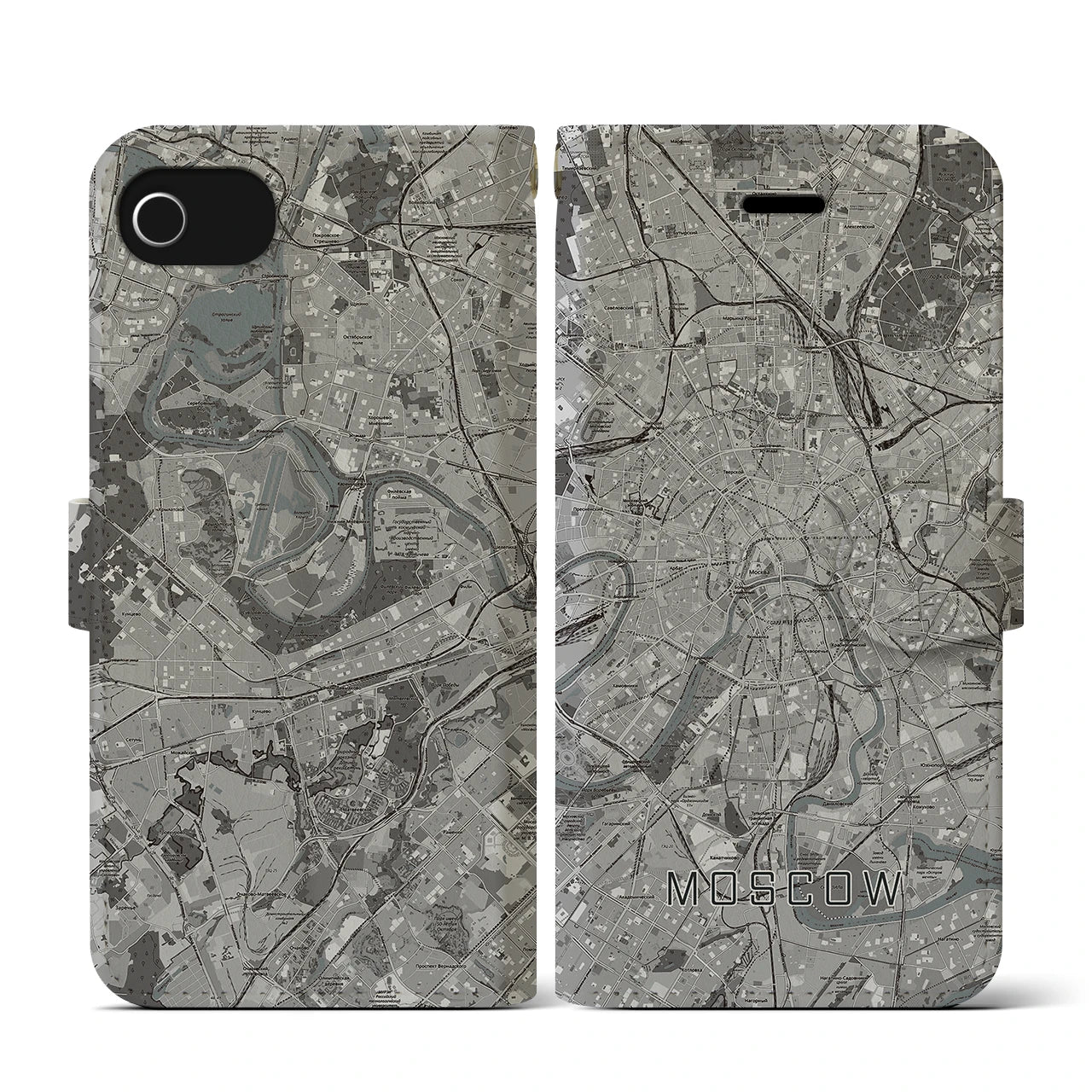 【モスクワ(ロシア)】地図柄iPhoneケース(手帳タイプ)モノトーン・iPhone SE(第3 / 第2世代) / 8 / 7 / 6s / 6 用