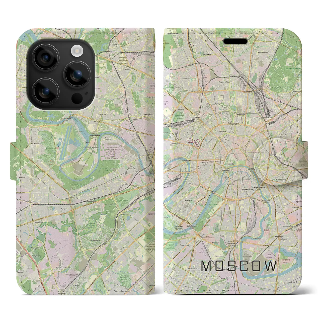 【モスクワ(ロシア)】地図柄iPhoneケース(手帳タイプ)ナチュラル・iPhone 16 用