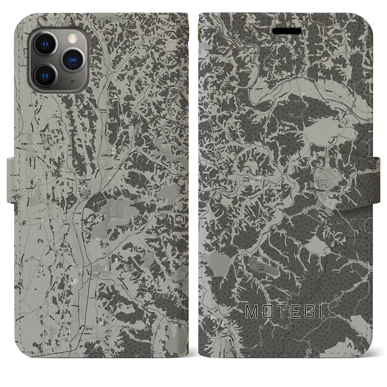 【茂木(栃木県)】地図柄iPhoneケース(手帳タイプ)モノトーン・iPhone 11 Pro Max 用