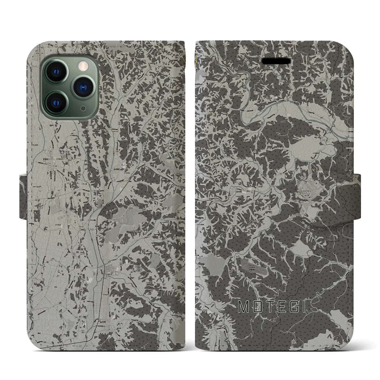 【茂木(栃木県)】地図柄iPhoneケース(手帳タイプ)モノトーン・iPhone 11 Pro 用