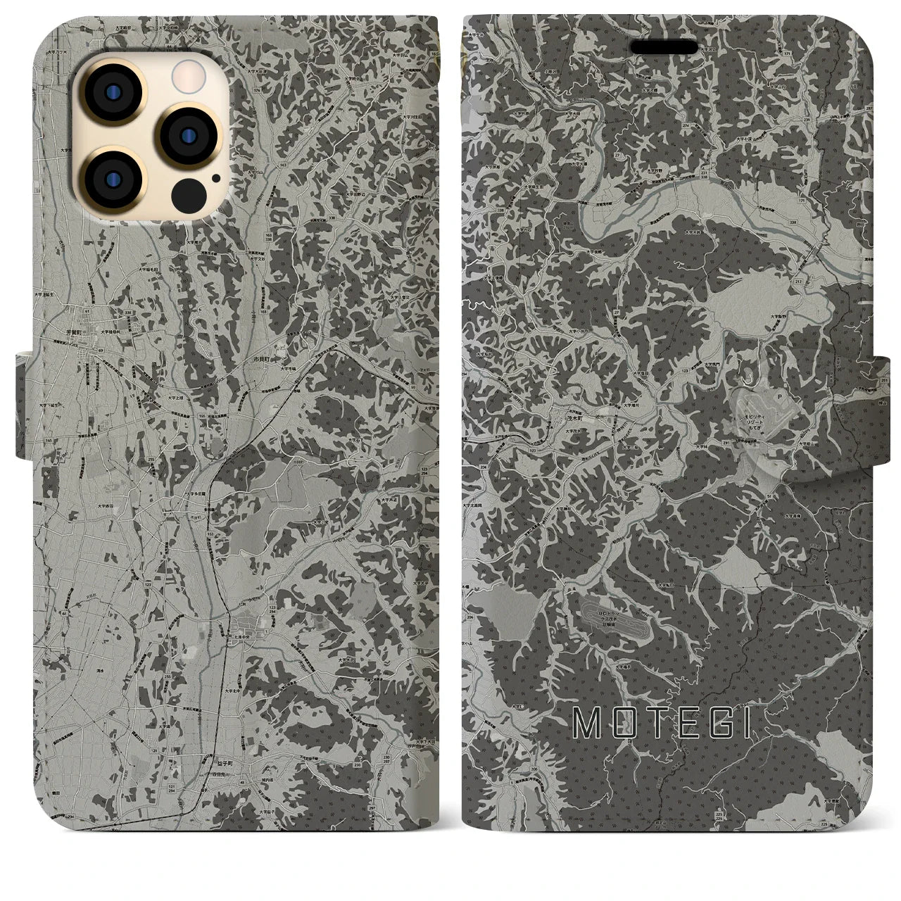 【茂木(栃木県)】地図柄iPhoneケース(手帳タイプ)モノトーン・iPhone 12 Pro Max 用