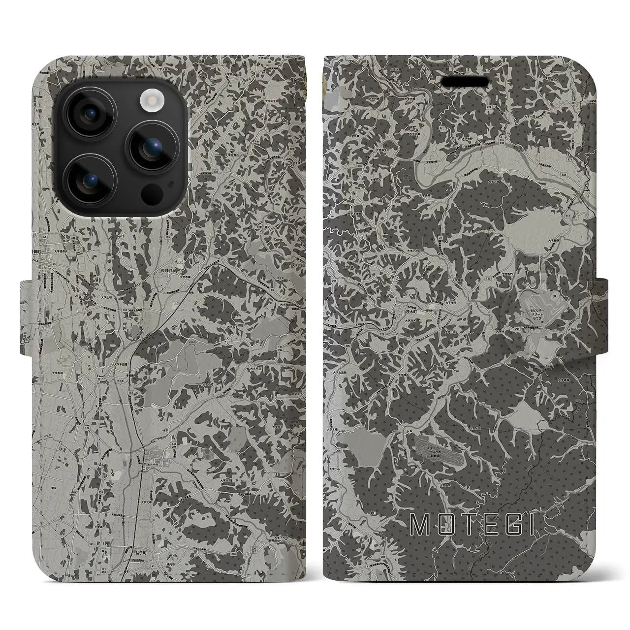 【茂木(栃木県)】地図柄iPhoneケース(手帳タイプ)モノトーン・iPhone 16 用