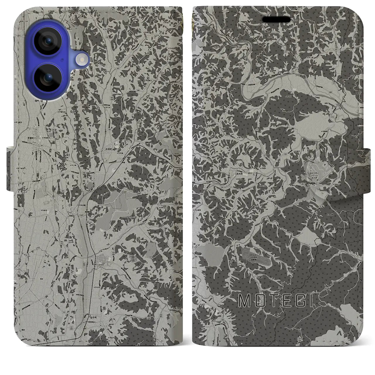 【茂木(栃木県)】地図柄iPhoneケース(手帳タイプ)モノトーン・iPhone 16 Pro Max 用