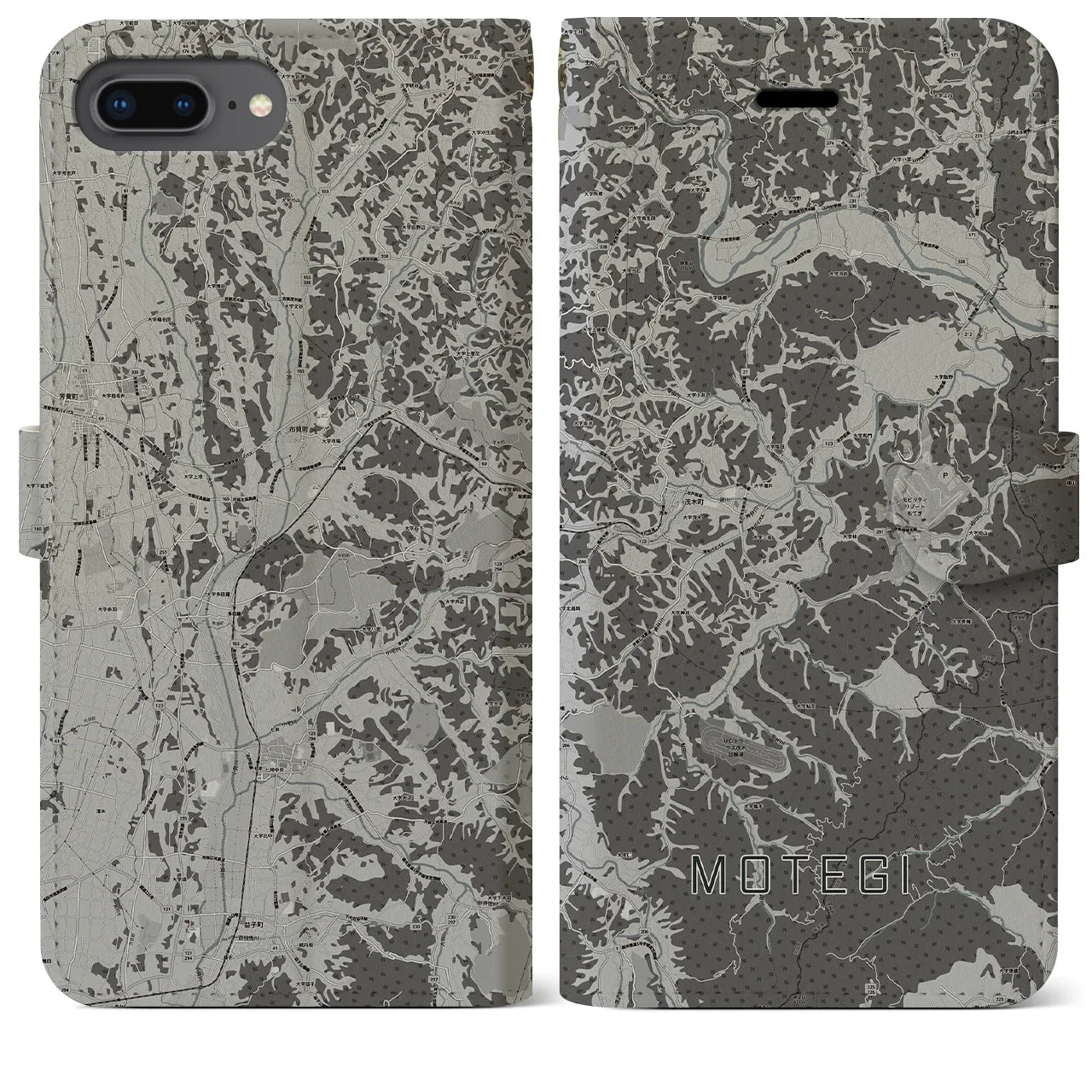 【茂木(栃木県)】地図柄iPhoneケース(手帳タイプ)モノトーン・iPhone 8Plus /7Plus / 6sPlus / 6Plus 用