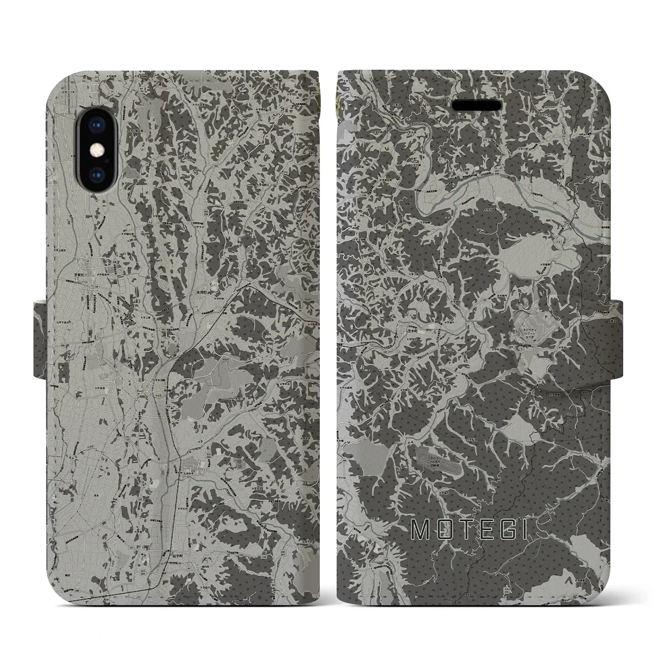 【茂木(栃木県)】地図柄iPhoneケース(手帳タイプ)モノトーン・iPhone XS / X 用