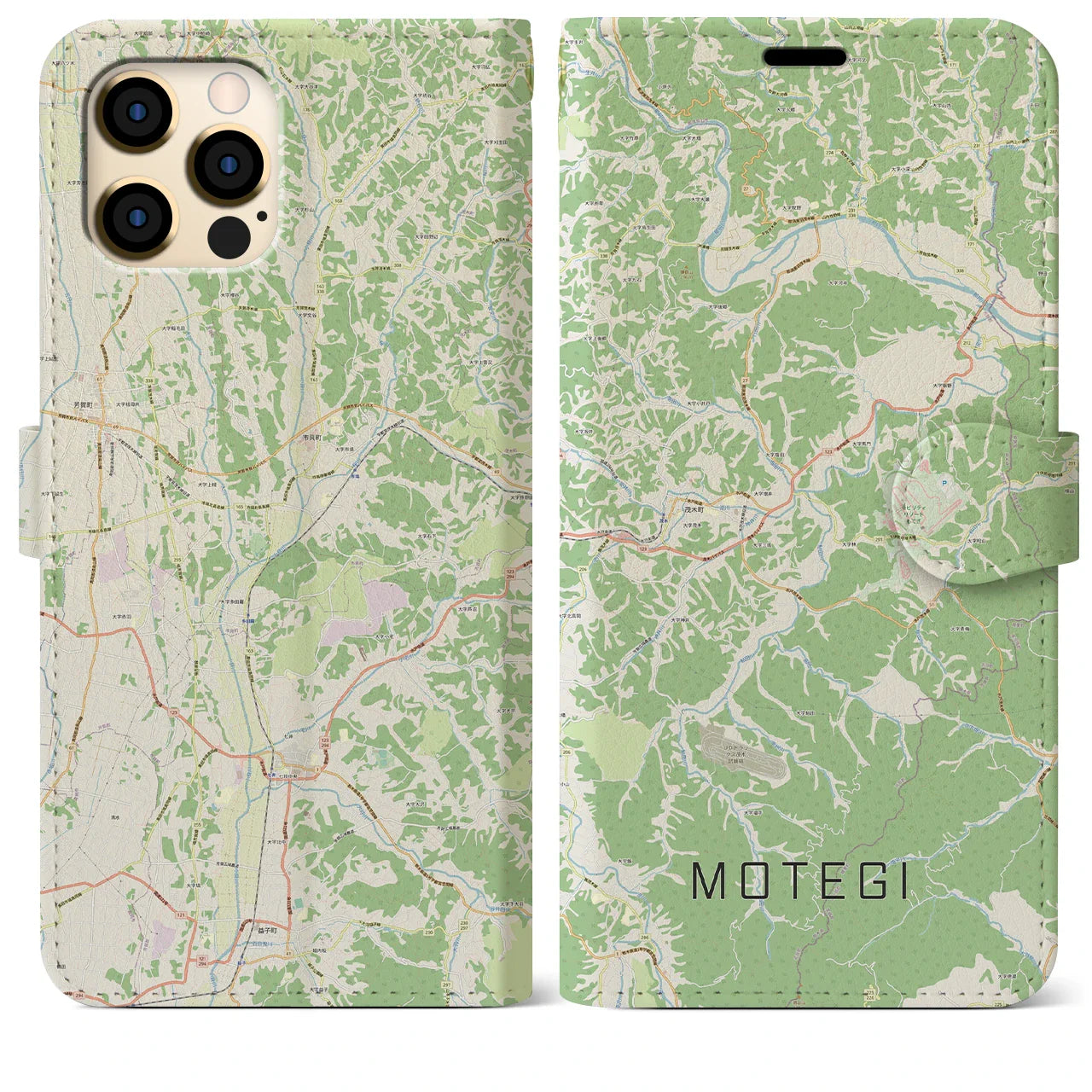 【茂木(栃木県)】地図柄iPhoneケース(手帳タイプ)ナチュラル・iPhone 12 Pro Max 用