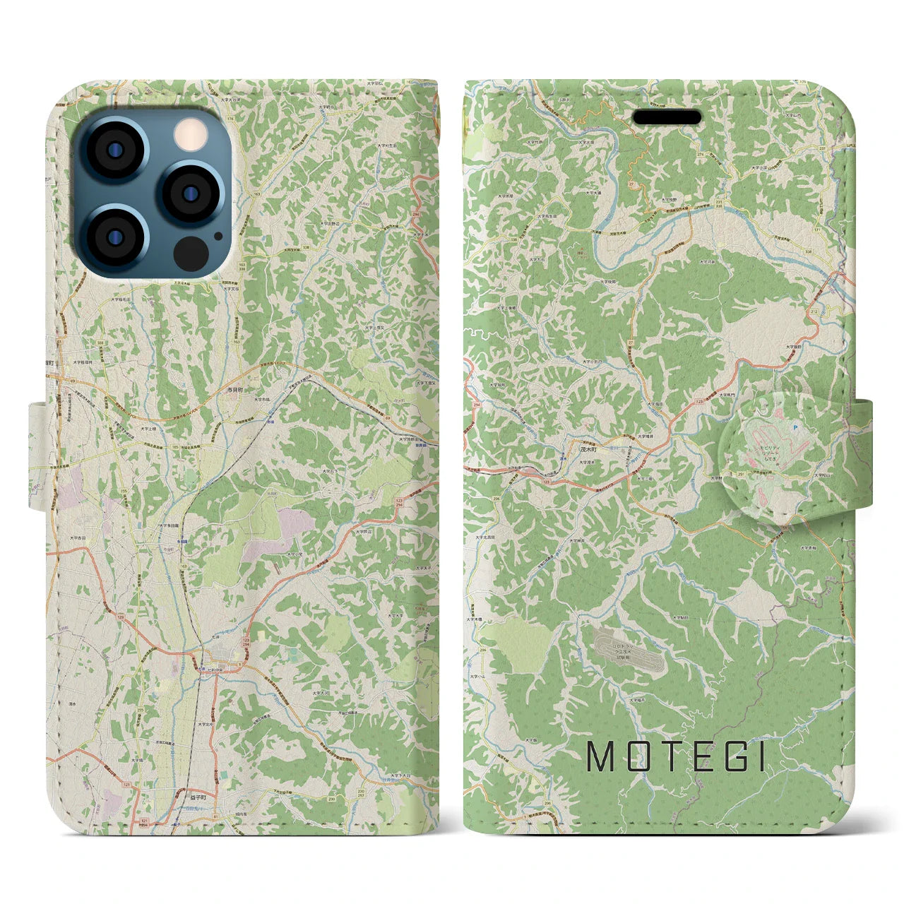 【茂木(栃木県)】地図柄iPhoneケース(手帳タイプ)ナチュラル・iPhone 12 / 12 Pro 用