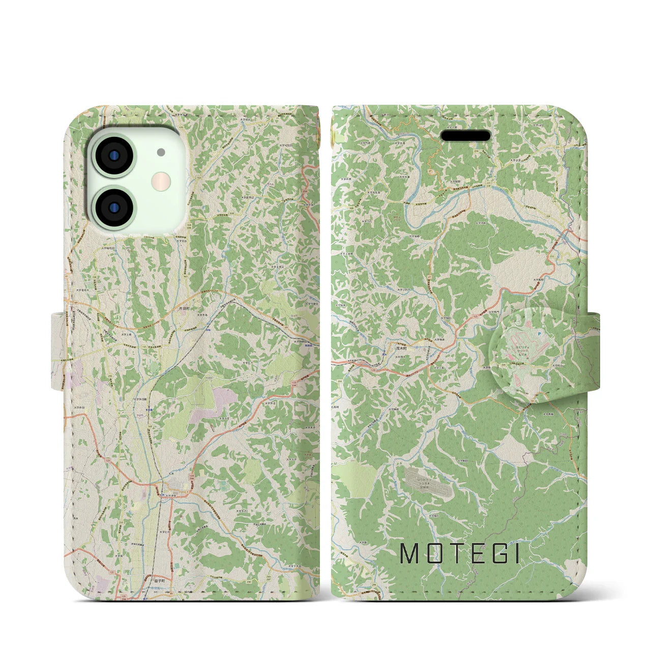 【茂木(栃木県)】地図柄iPhoneケース(手帳タイプ)ナチュラル・iPhone 12 mini 用