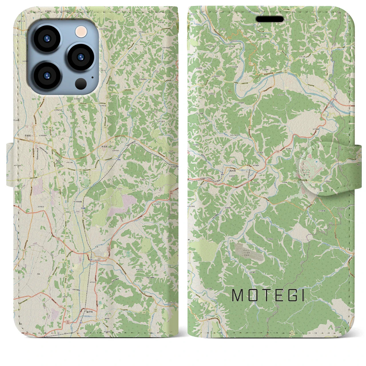 【茂木(栃木県)】地図柄iPhoneケース(手帳タイプ)ナチュラル・iPhone 13 Pro Max 用