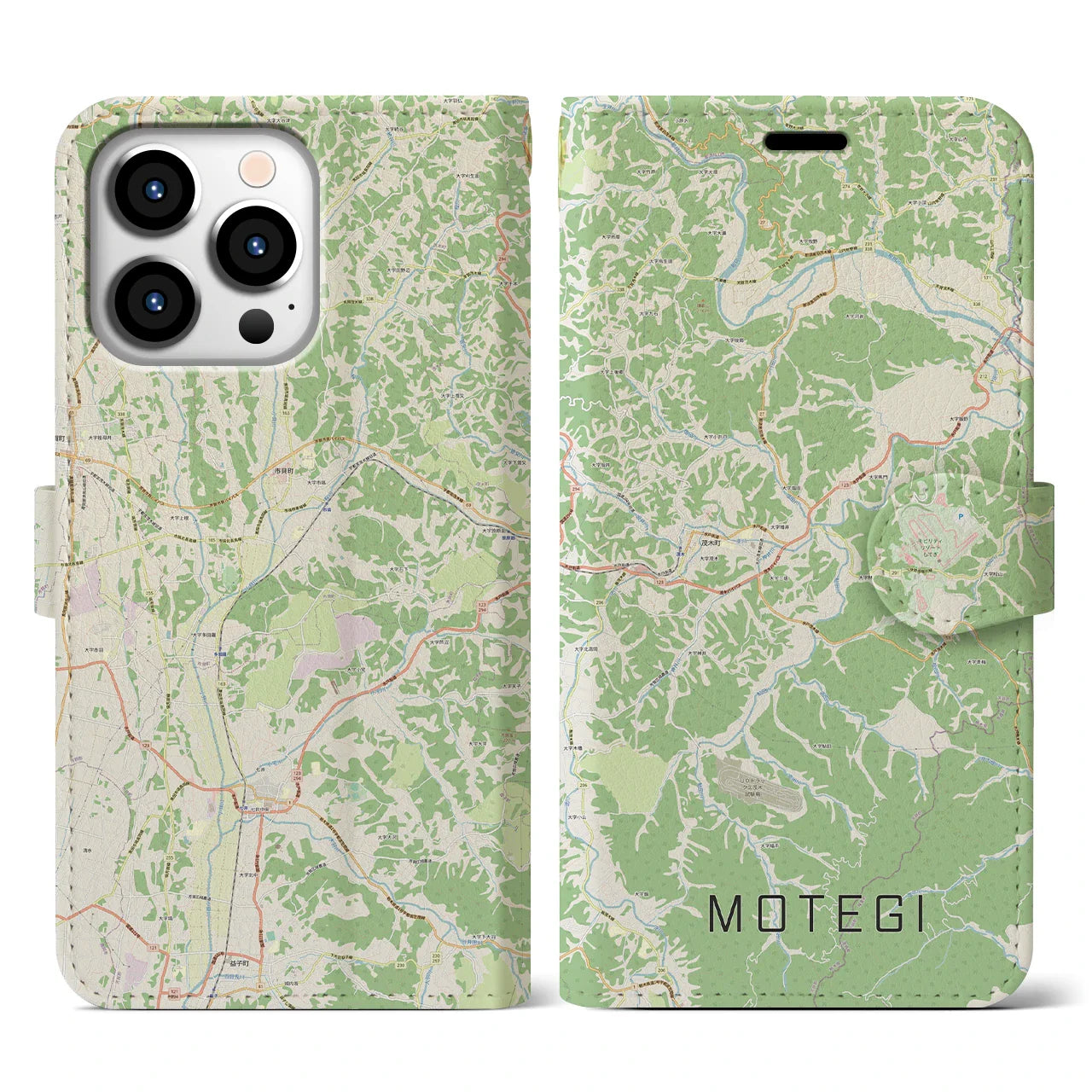 【茂木(栃木県)】地図柄iPhoneケース(手帳タイプ)ナチュラル・iPhone 13 Pro 用
