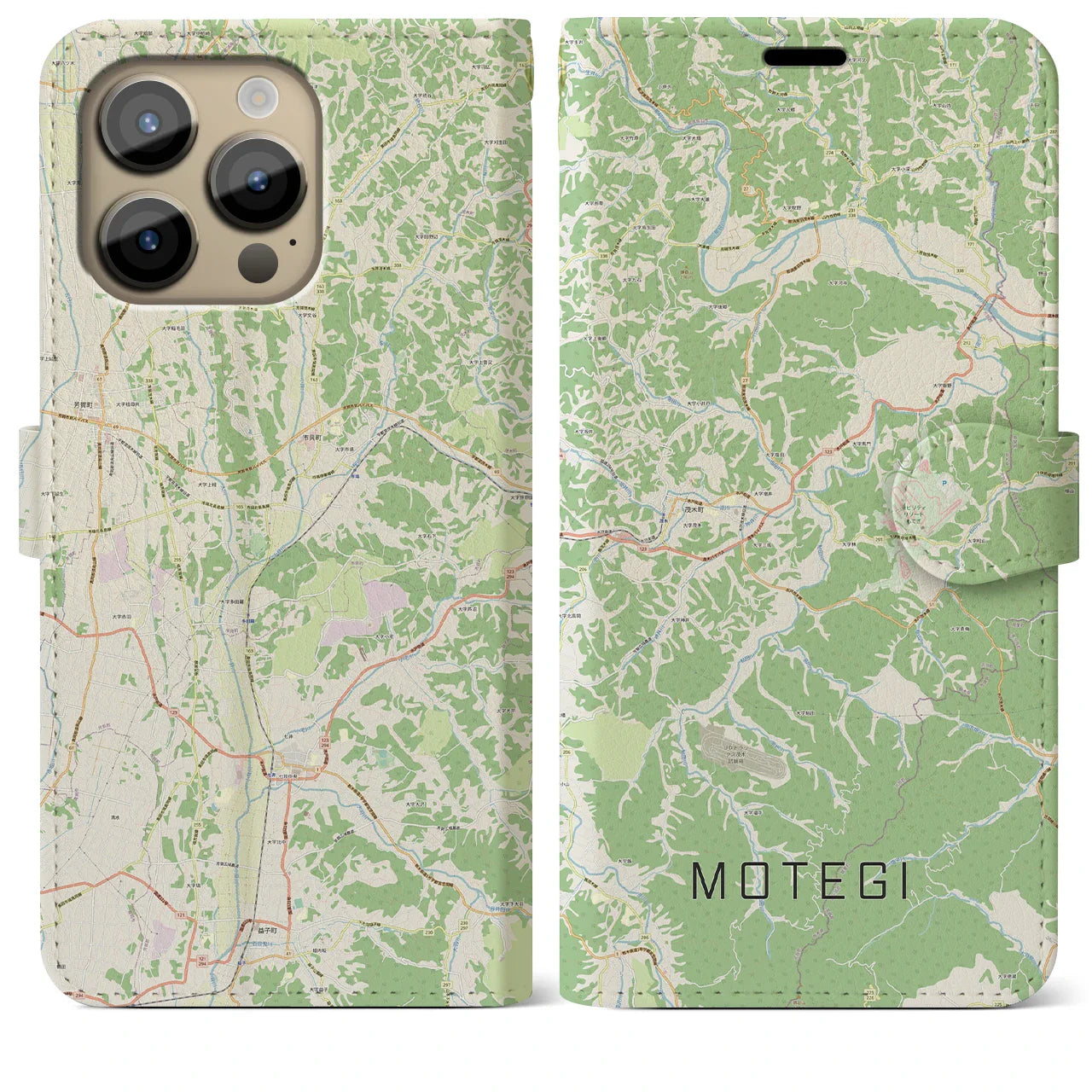 【茂木(栃木県)】地図柄iPhoneケース(手帳タイプ)ナチュラル・iPhone 14 Pro Max 用