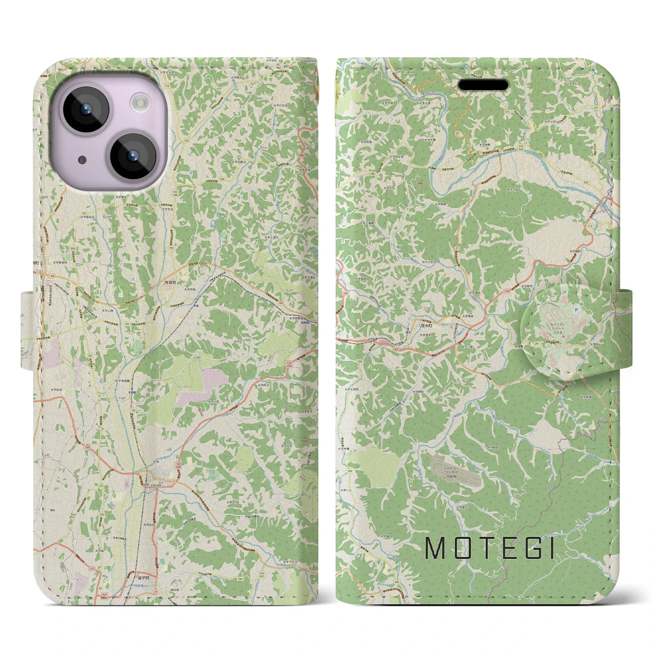 【茂木(栃木県)】地図柄iPhoneケース(手帳タイプ)ナチュラル・iPhone 14 用