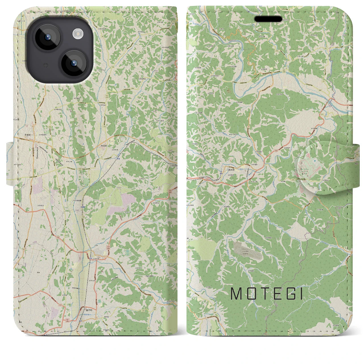 【茂木(栃木県)】地図柄iPhoneケース(手帳タイプ)ナチュラル・iPhone 14 Plus 用