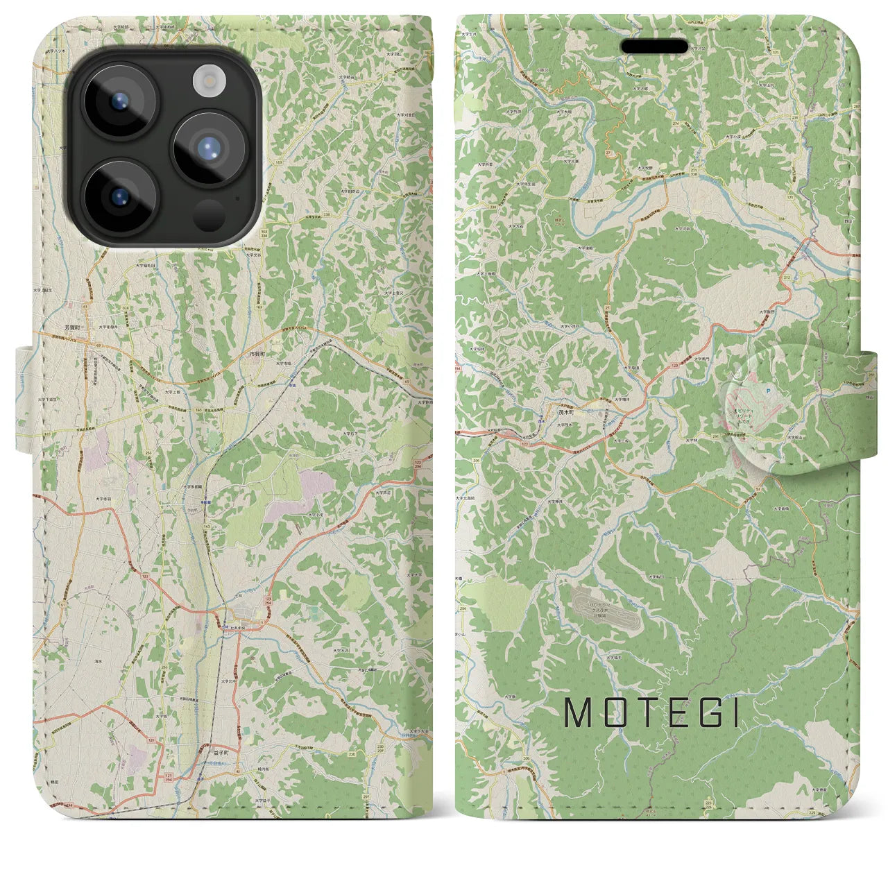 【茂木(栃木県)】地図柄iPhoneケース(手帳タイプ)ナチュラル・iPhone 15 Pro Max 用