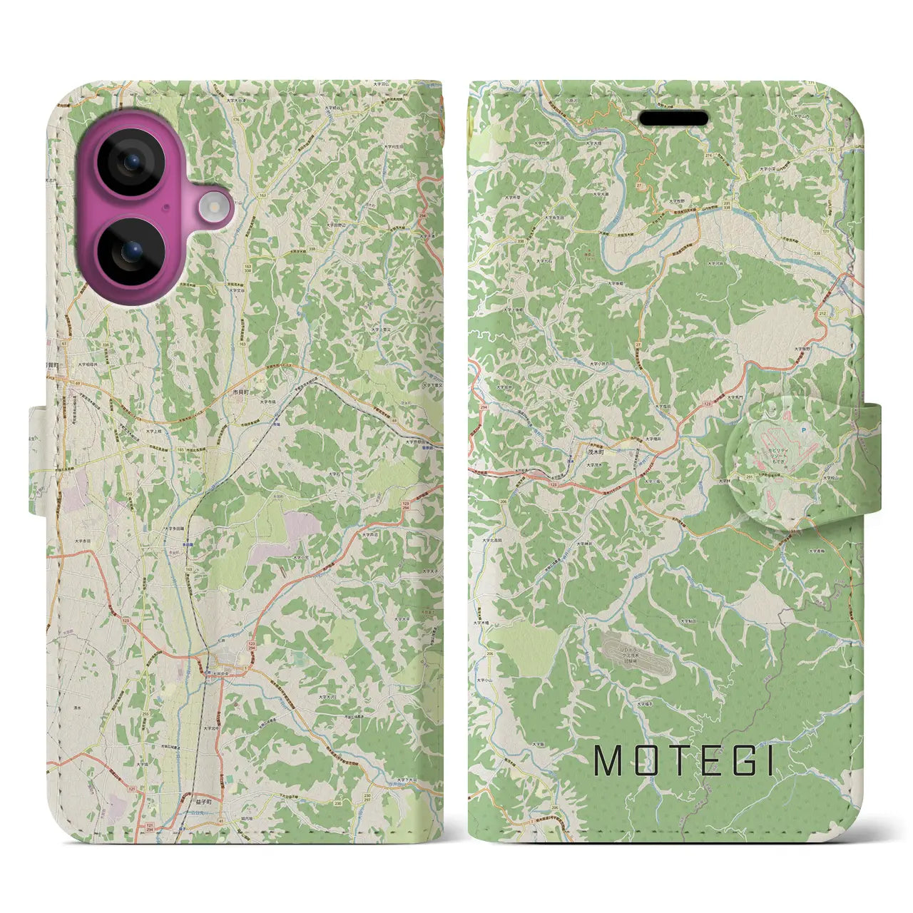 【茂木(栃木県)】地図柄iPhoneケース(手帳タイプ)ナチュラル・iPhone 16 Pro 用