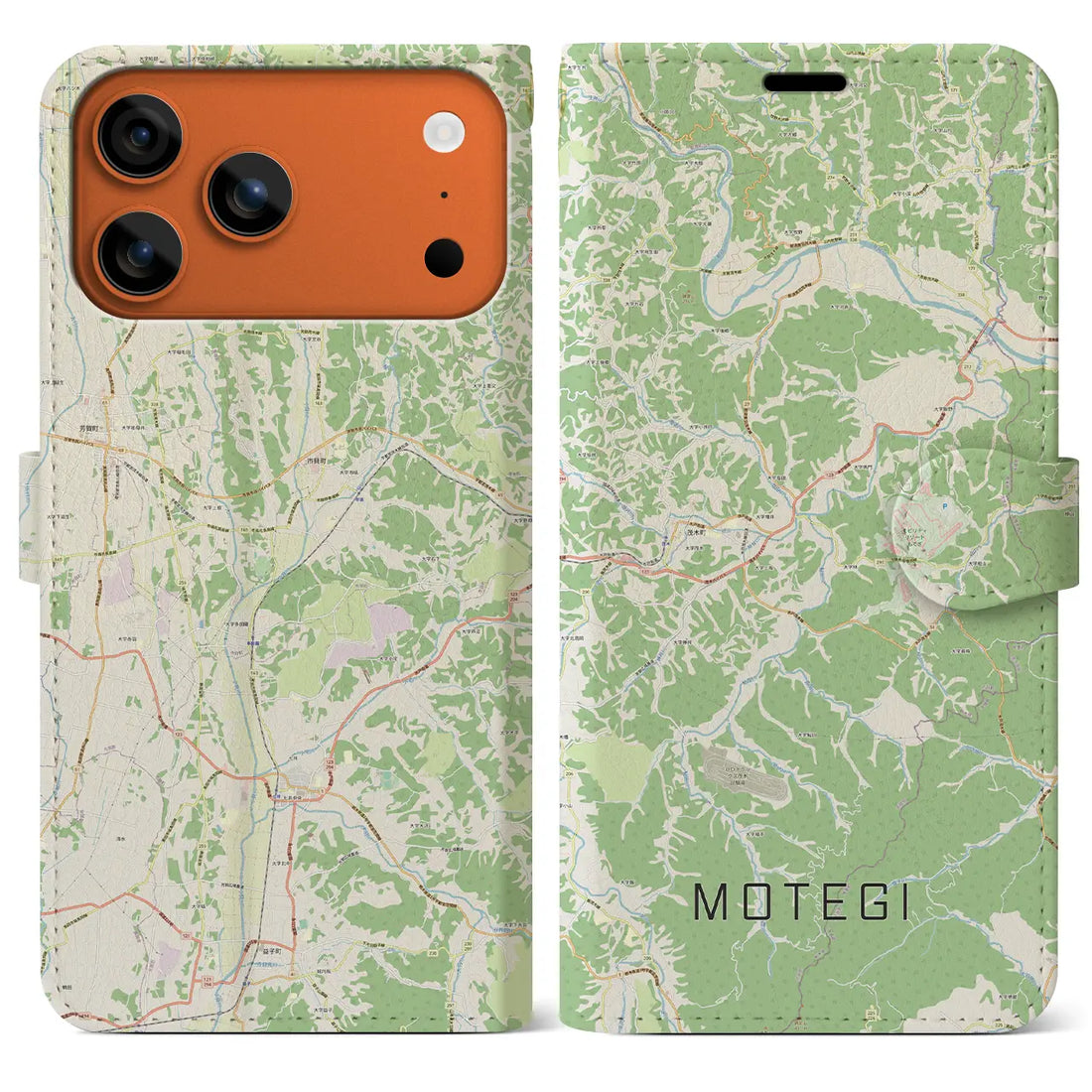 【茂木(栃木県)】地図柄iPhoneケース(手帳タイプ)ナチュラル・iPhone 17 Pro Max 用