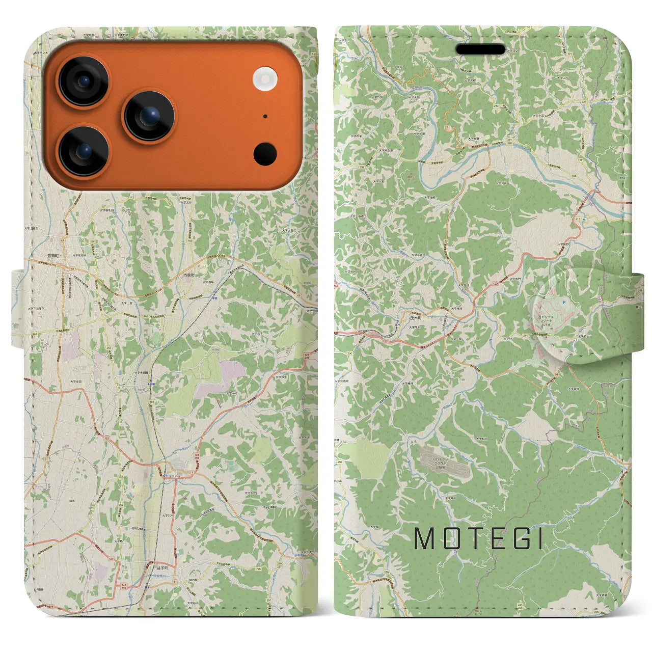 【茂木(栃木県)】地図柄iPhoneケース(手帳タイプ)ナチュラル・iPhone 17 Pro Max 用