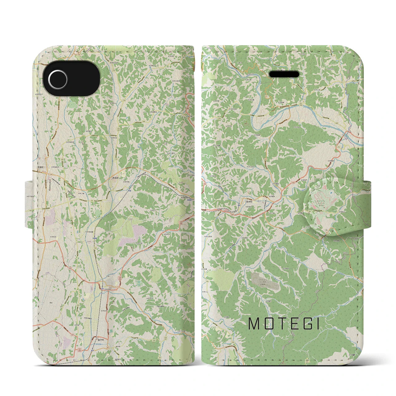 【茂木(栃木県)】地図柄iPhoneケース(手帳タイプ)ナチュラル・iPhone SE(第3 / 第2世代) / 8 / 7 / 6s / 6 用