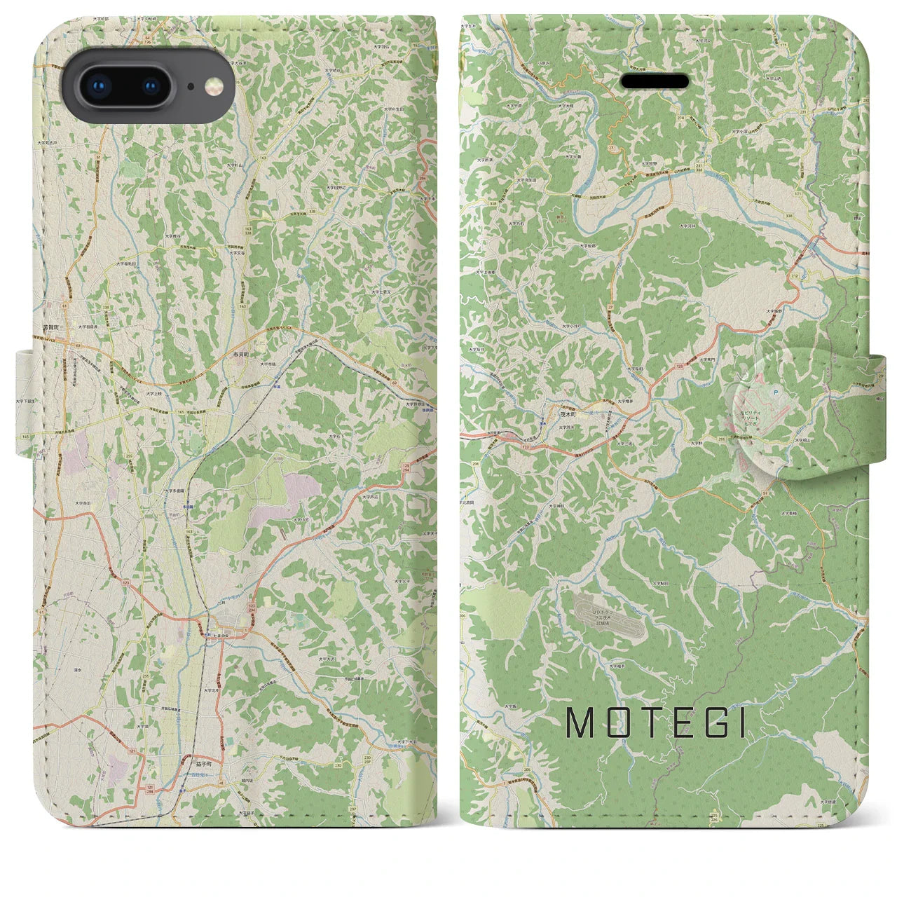 【茂木(栃木県)】地図柄iPhoneケース(手帳タイプ)ナチュラル・iPhone 8Plus /7Plus / 6sPlus / 6Plus 用