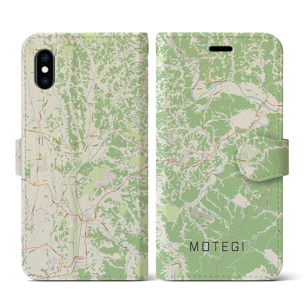 【茂木(栃木県)】地図柄iPhoneケース(手帳タイプ)ナチュラル・iPhone XS / X 用