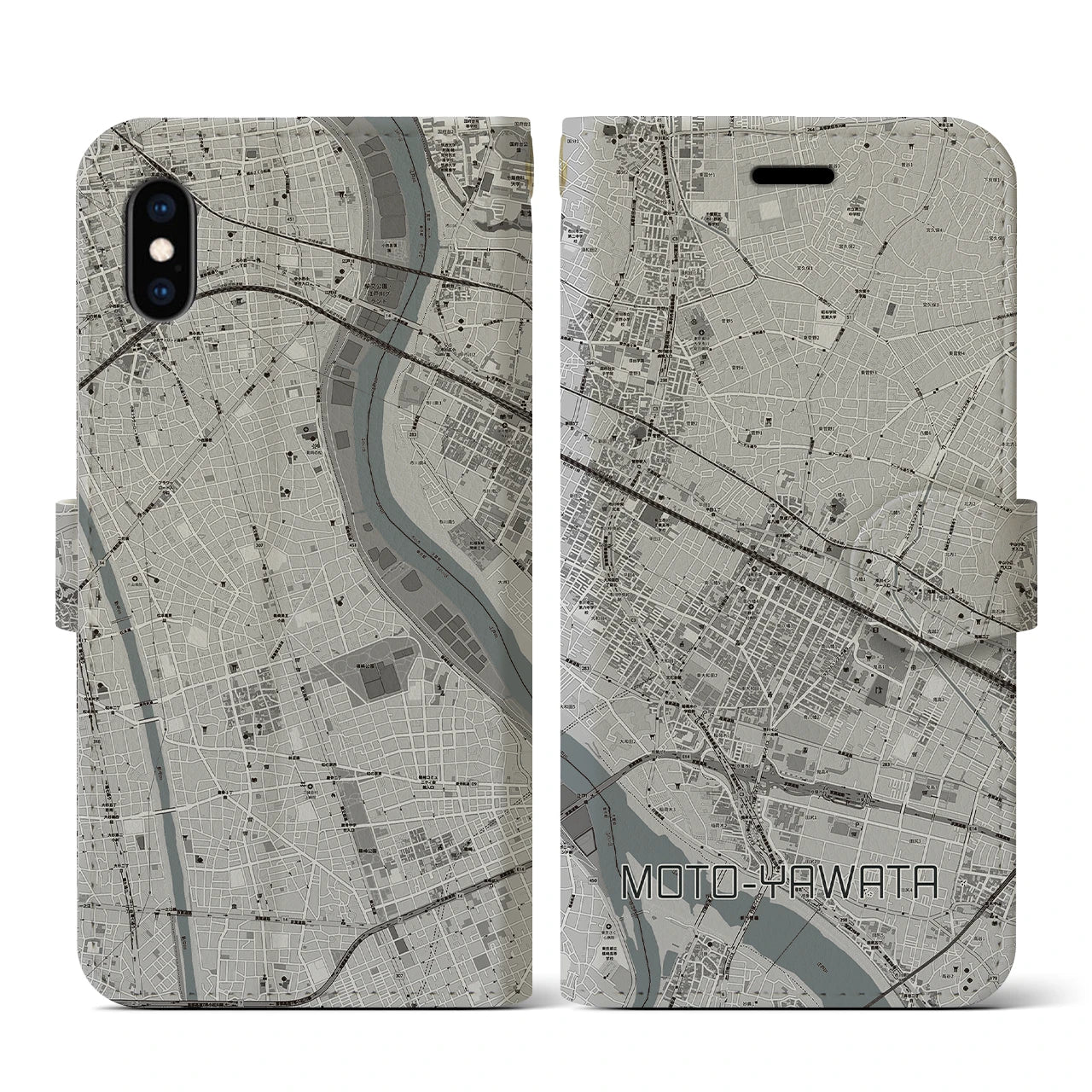【本八幡(千葉県)】地図柄iPhoneケース(手帳タイプ)モノトーン・iPhone XS / X 用