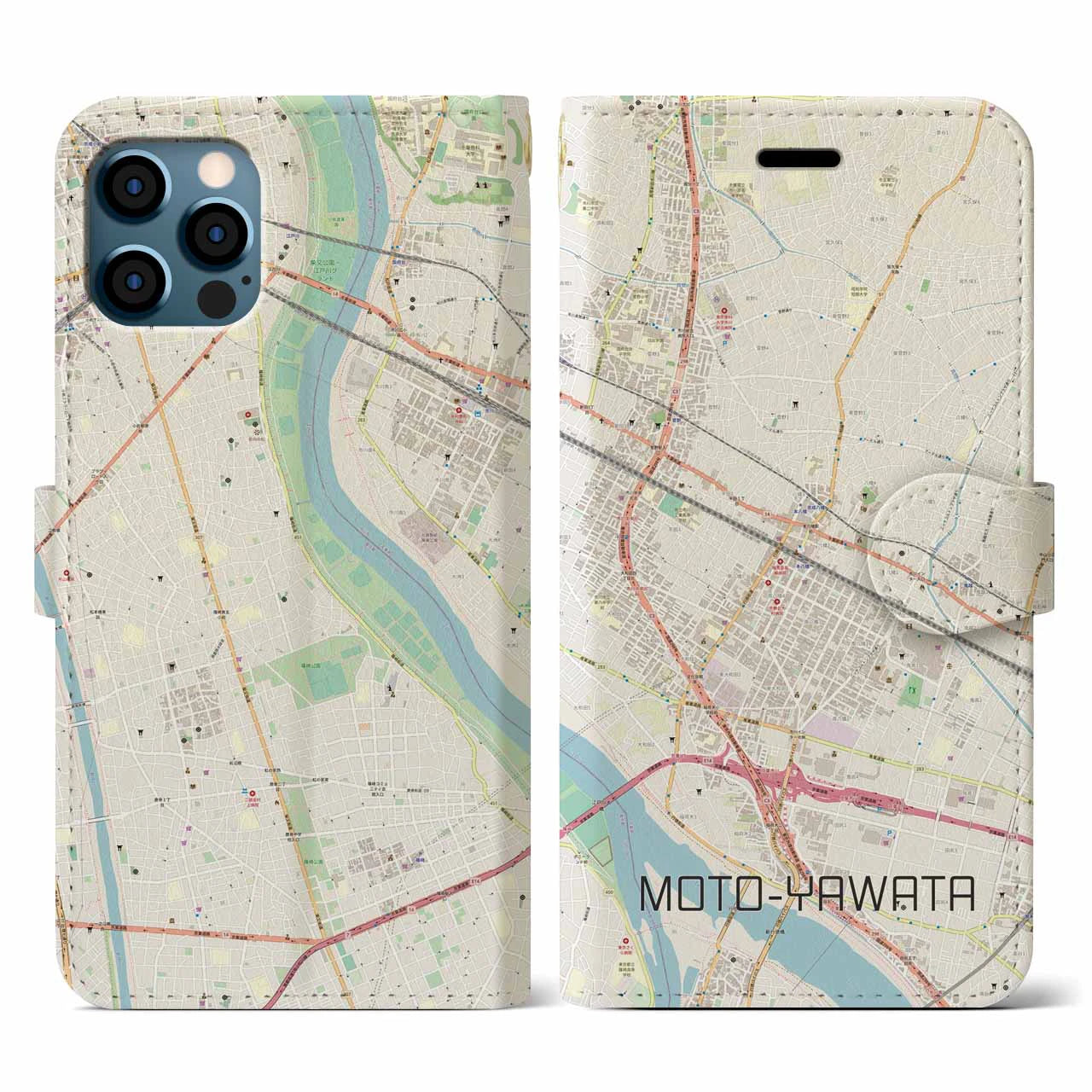 【本八幡(千葉県)】地図柄iPhoneケース(手帳タイプ)