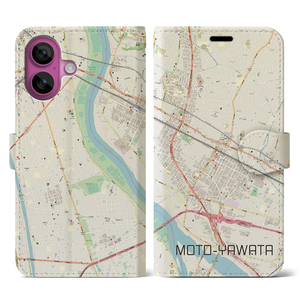 【本八幡(千葉県)】地図柄iPhoneケース(手帳タイプ)ナチュラル・iPhone 16 Pro 用