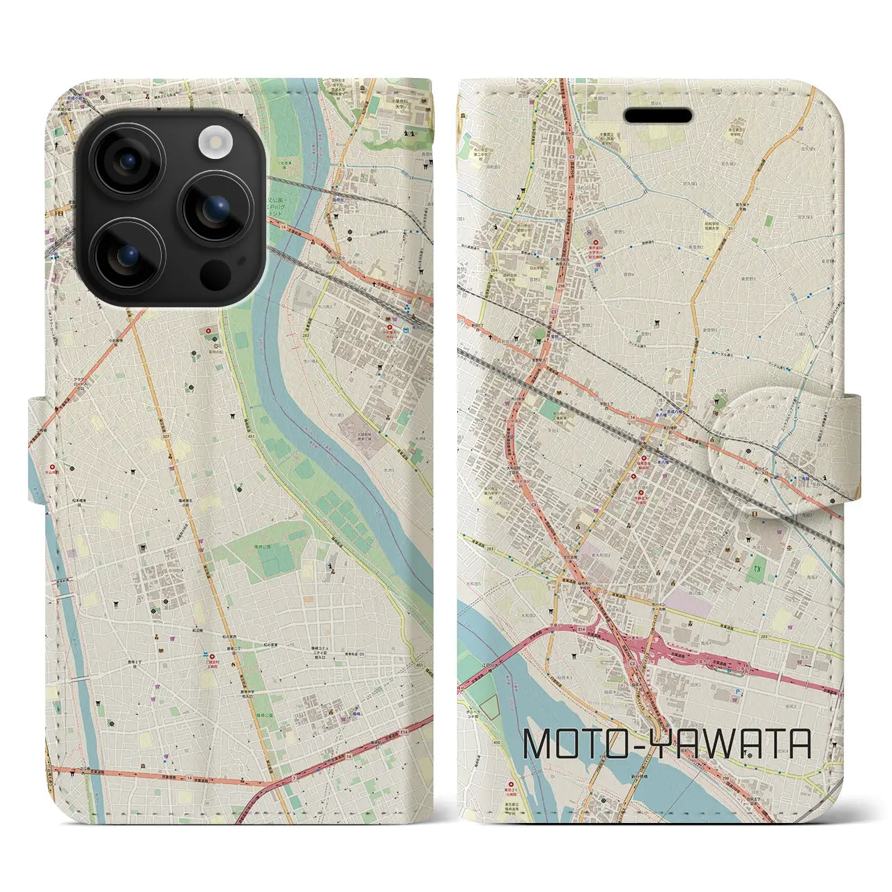 【本八幡(千葉県)】地図柄iPhoneケース(手帳タイプ)ナチュラル・iPhone 16 用