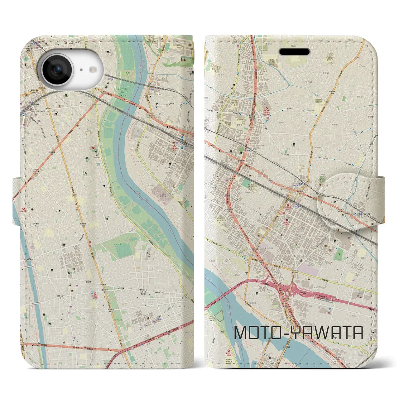 【本八幡(千葉県)】地図柄iPhoneケース(手帳タイプ)