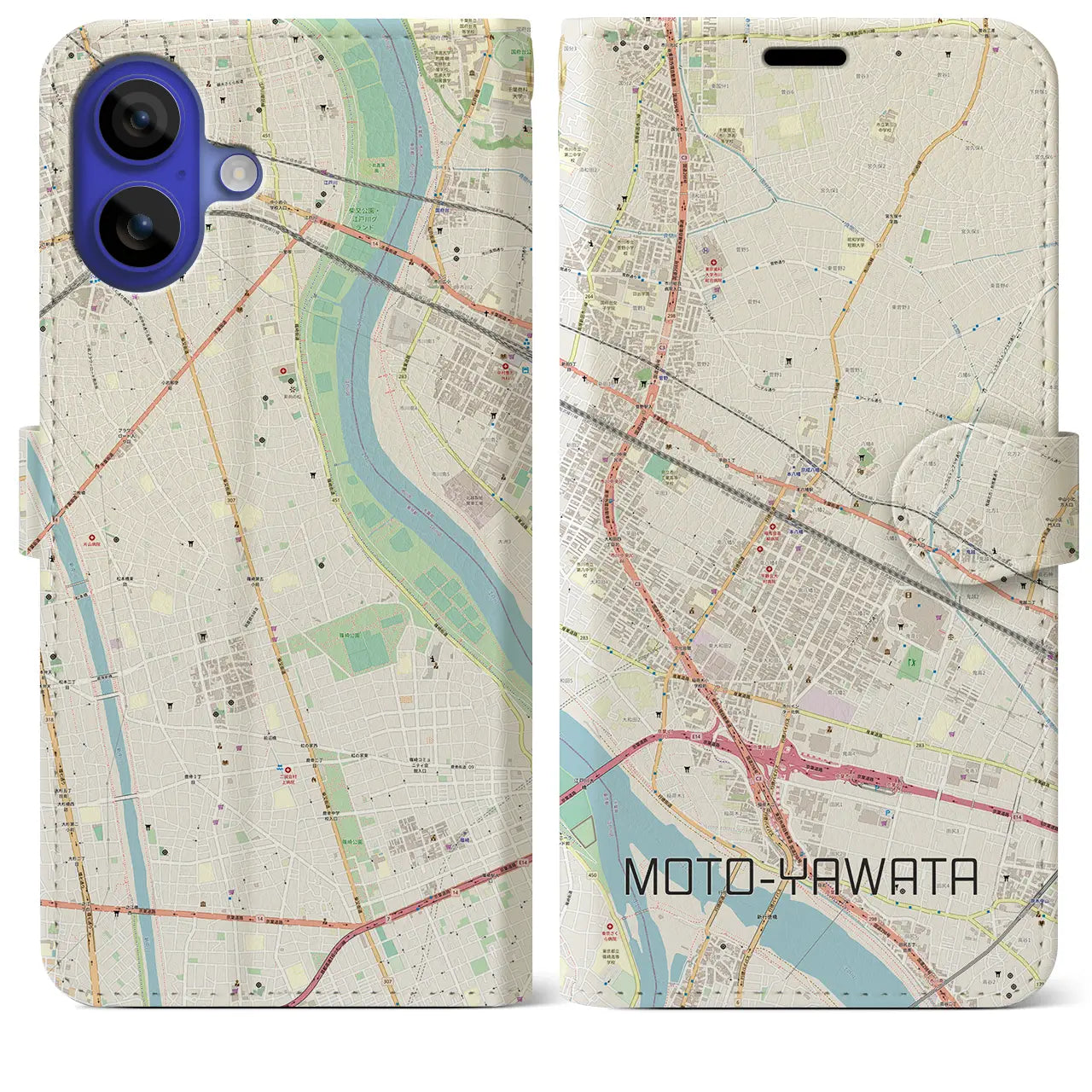 【本八幡(千葉県)】地図柄iPhoneケース(手帳タイプ)ナチュラル・iPhone 16 Pro Max 用