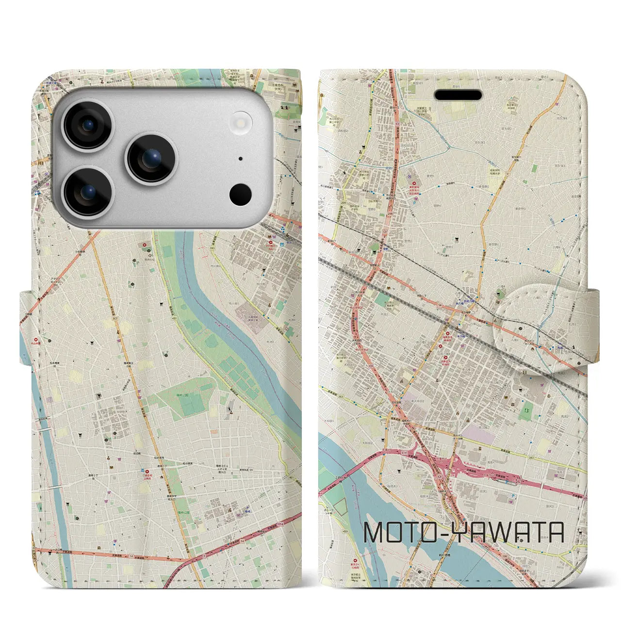 【本八幡(千葉県)】地図柄iPhoneケース(手帳タイプ)ナチュラル・iPhone 17 Pro Max 用