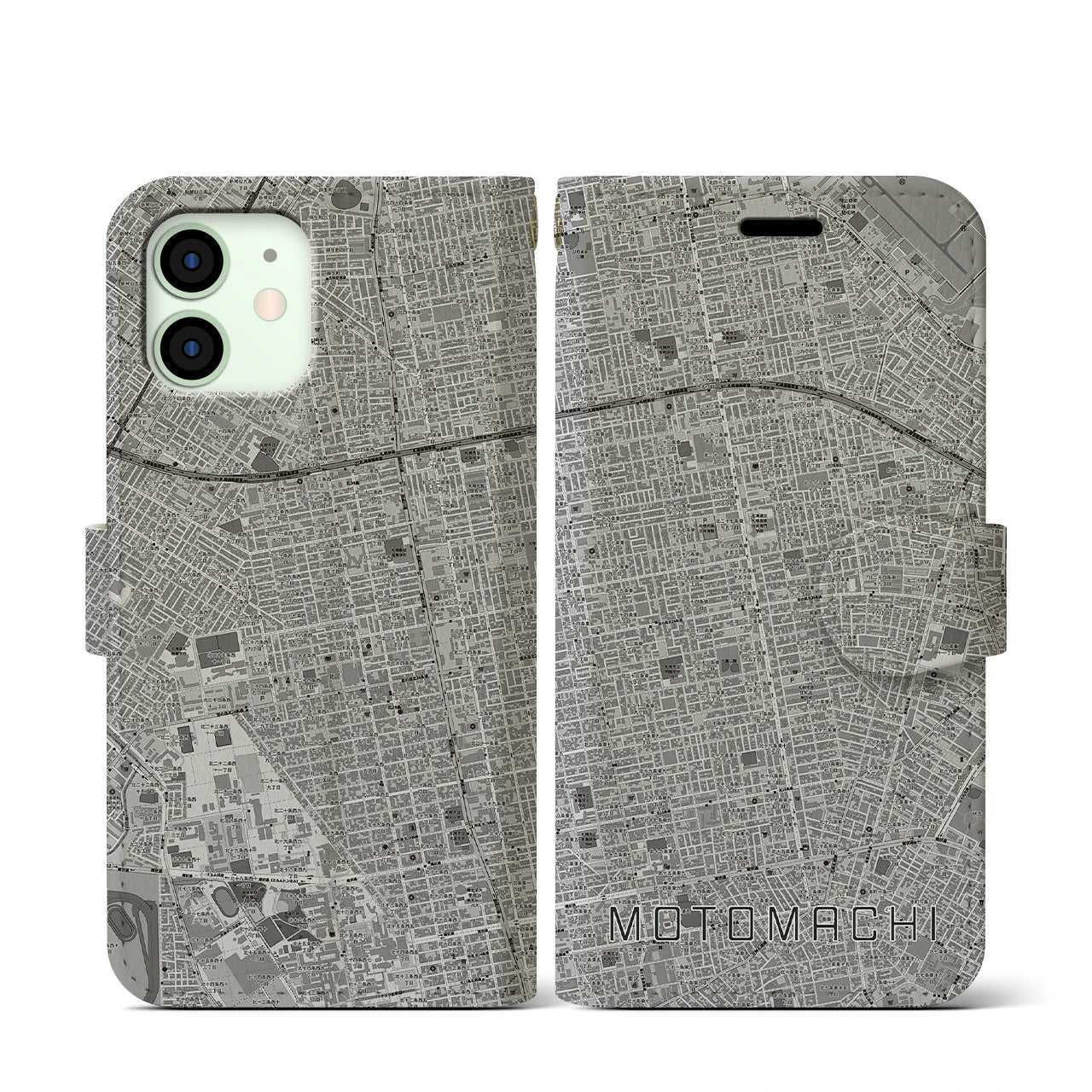 【元町(北海道)】地図柄iPhoneケース(手帳タイプ)