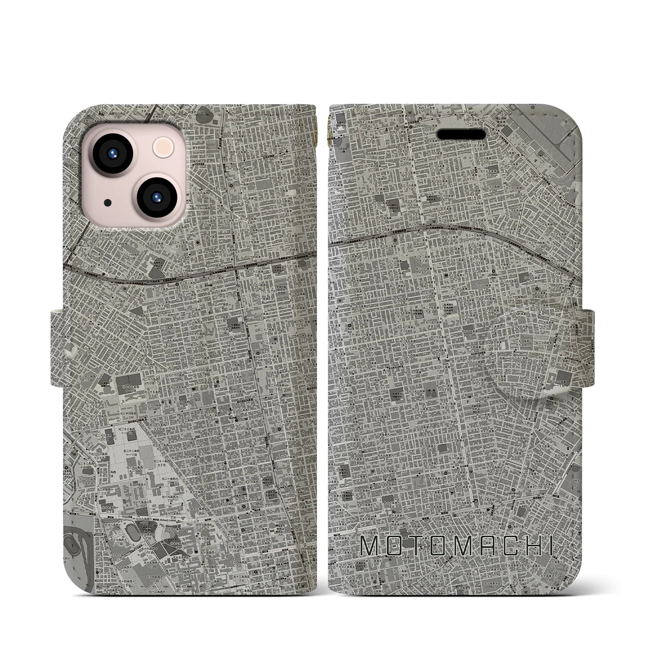 【元町(北海道)】地図柄iPhoneケース(手帳タイプ)