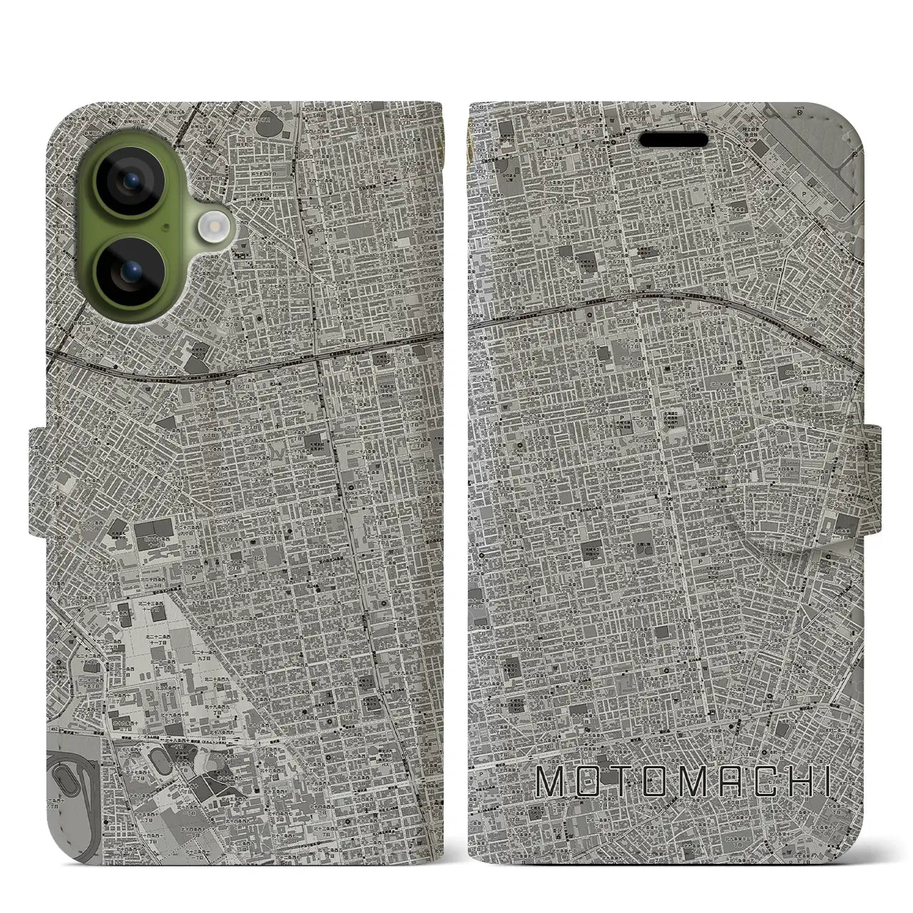 【元町(北海道)】地図柄iPhoneケース(手帳タイプ)