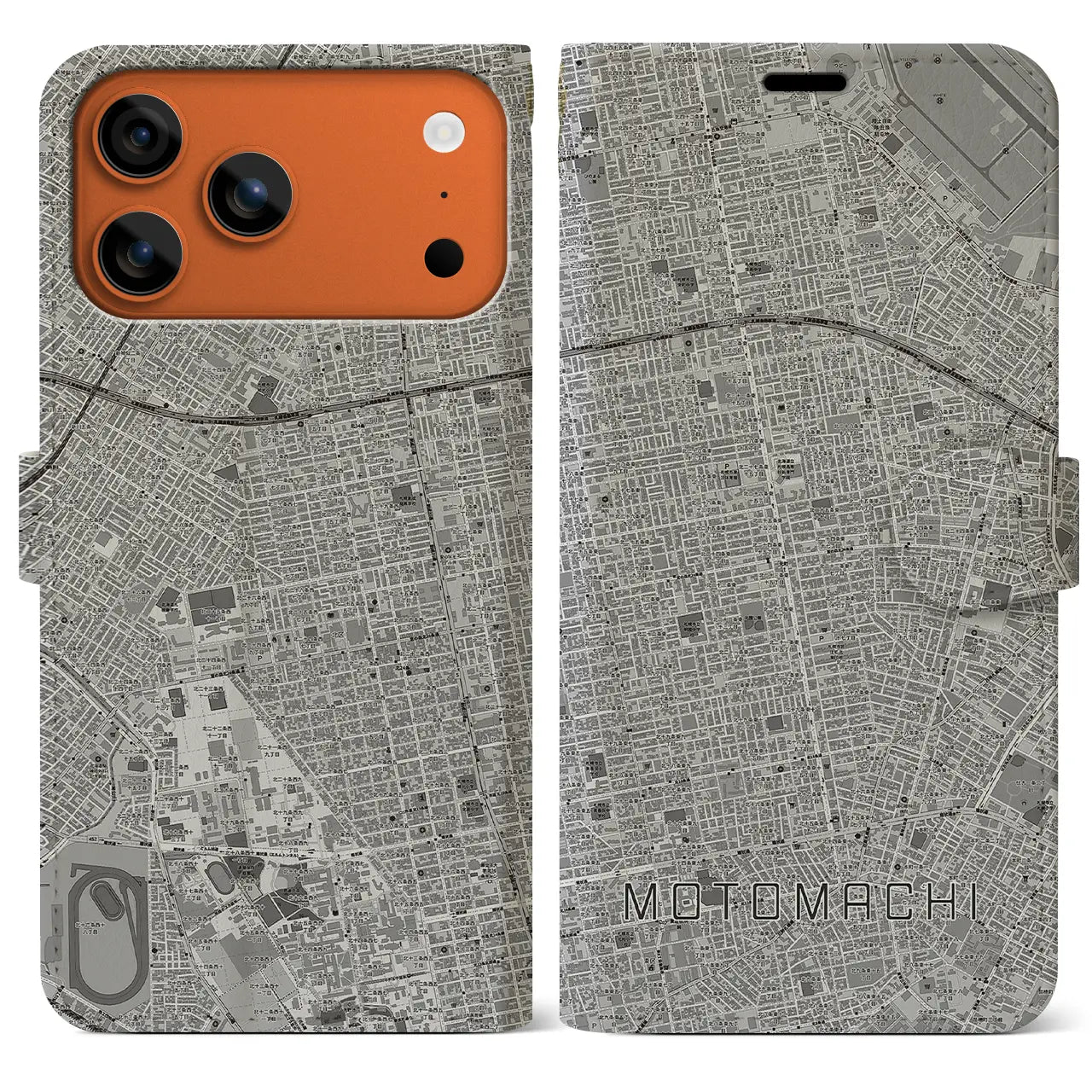 【元町(北海道)】地図柄iPhoneケース(手帳タイプ)