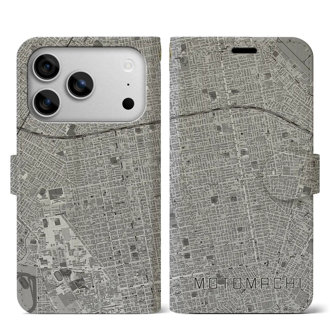 【元町(北海道)】地図柄iPhoneケース(手帳タイプ)