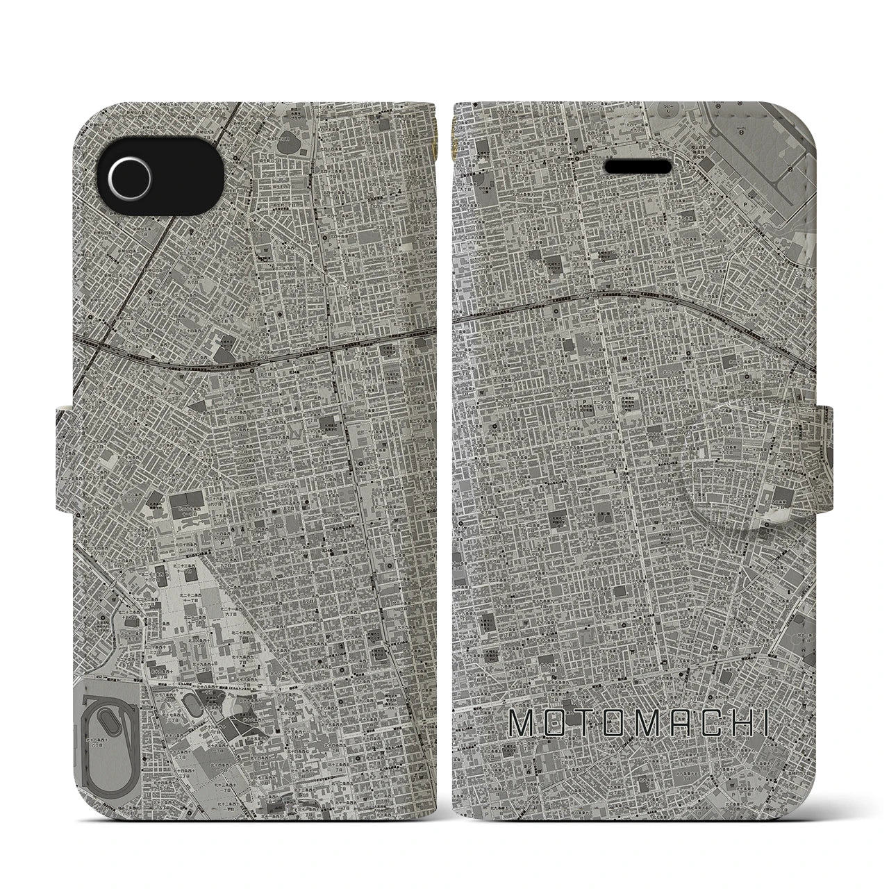 【元町(北海道)】地図柄iPhoneケース(手帳タイプ)