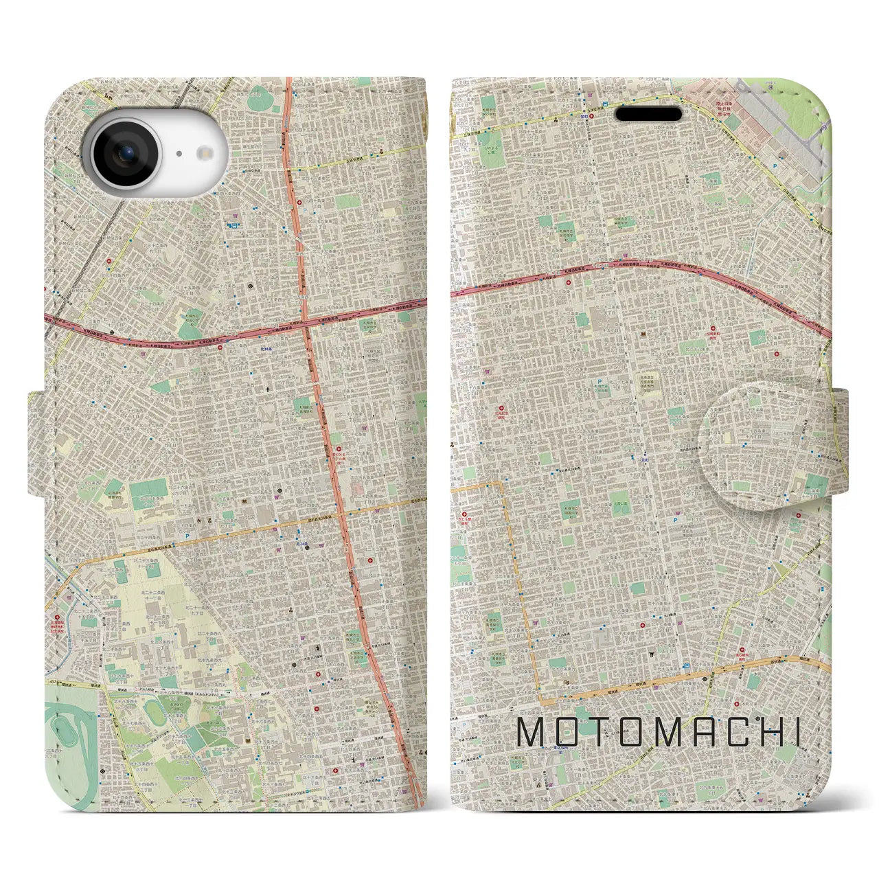 【元町(北海道)】地図柄iPhoneケース(手帳タイプ)