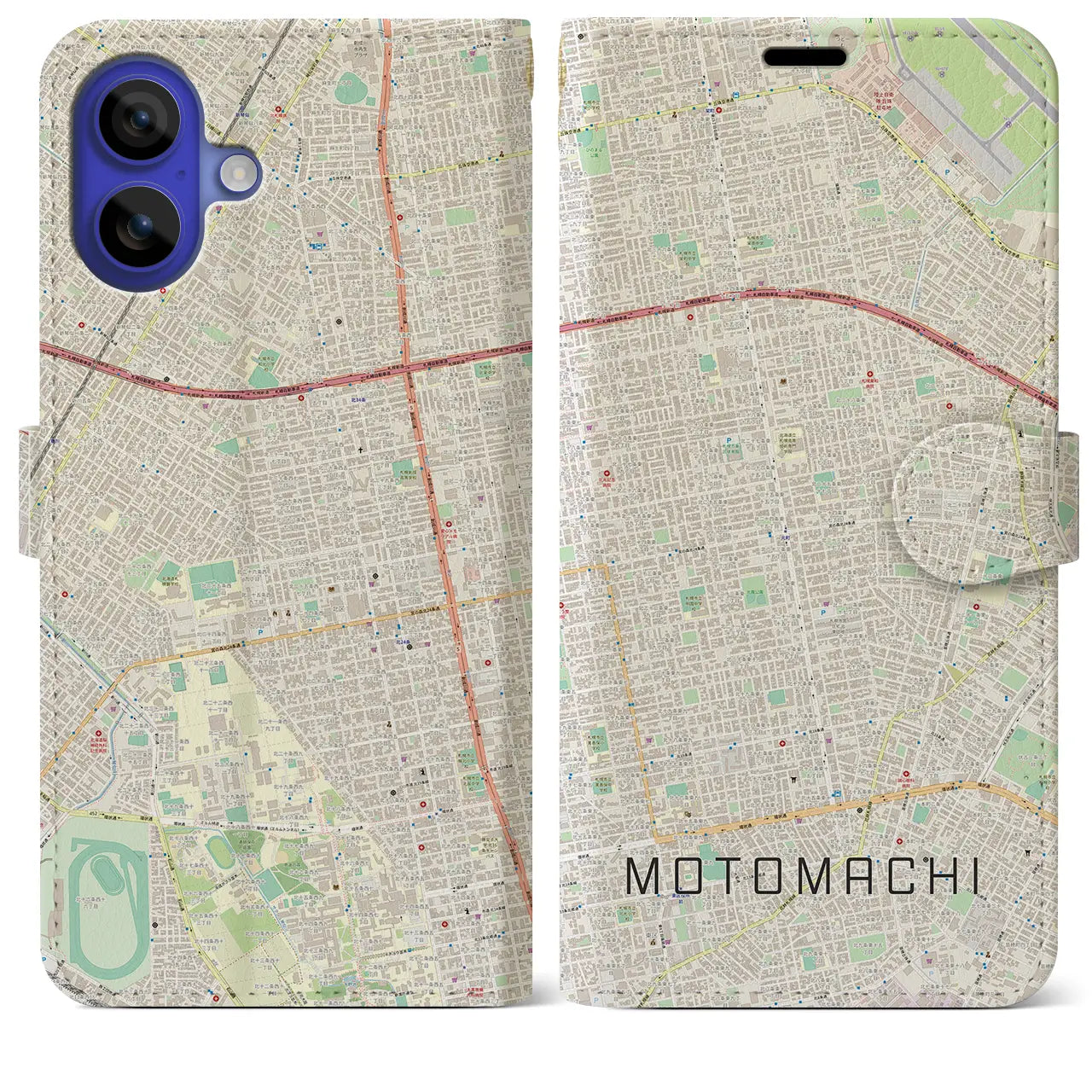 【元町(北海道)】地図柄iPhoneケース(手帳タイプ)ナチュラル・iPhone 16 Pro Max 用