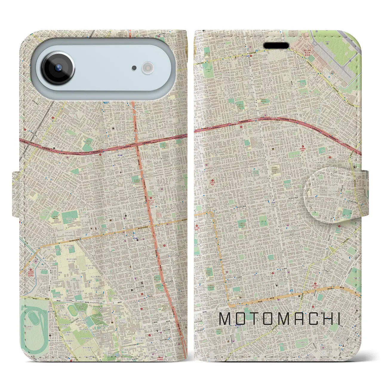 【元町(北海道)】地図柄iPhoneケース(手帳タイプ)